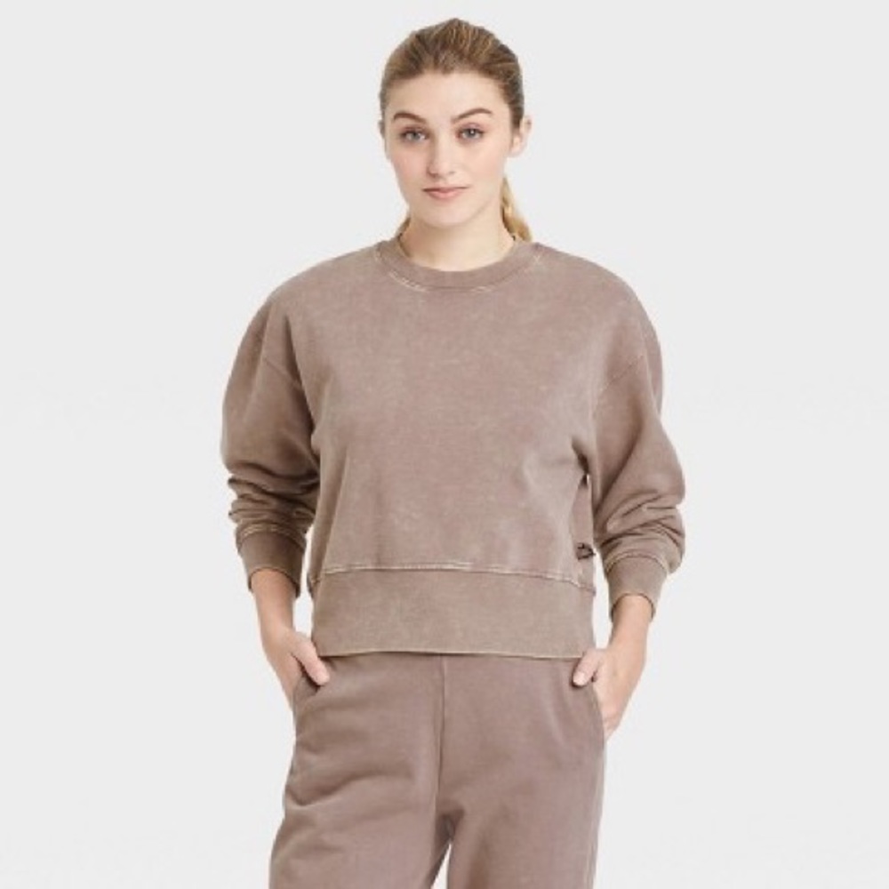 Womens Mid-Rise French Terry Acid Wash Jogger Pants and Sweatshirt